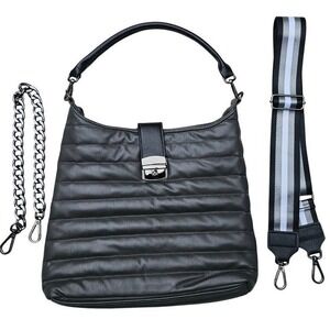 Royln Luxe New York Grey Quilted Crossbody Bag with 3 Strap Options